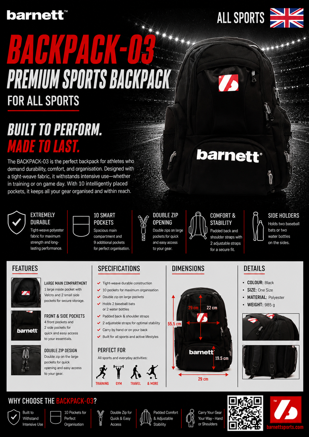 BACKPACK-03 Nahrbtnik, črne barve