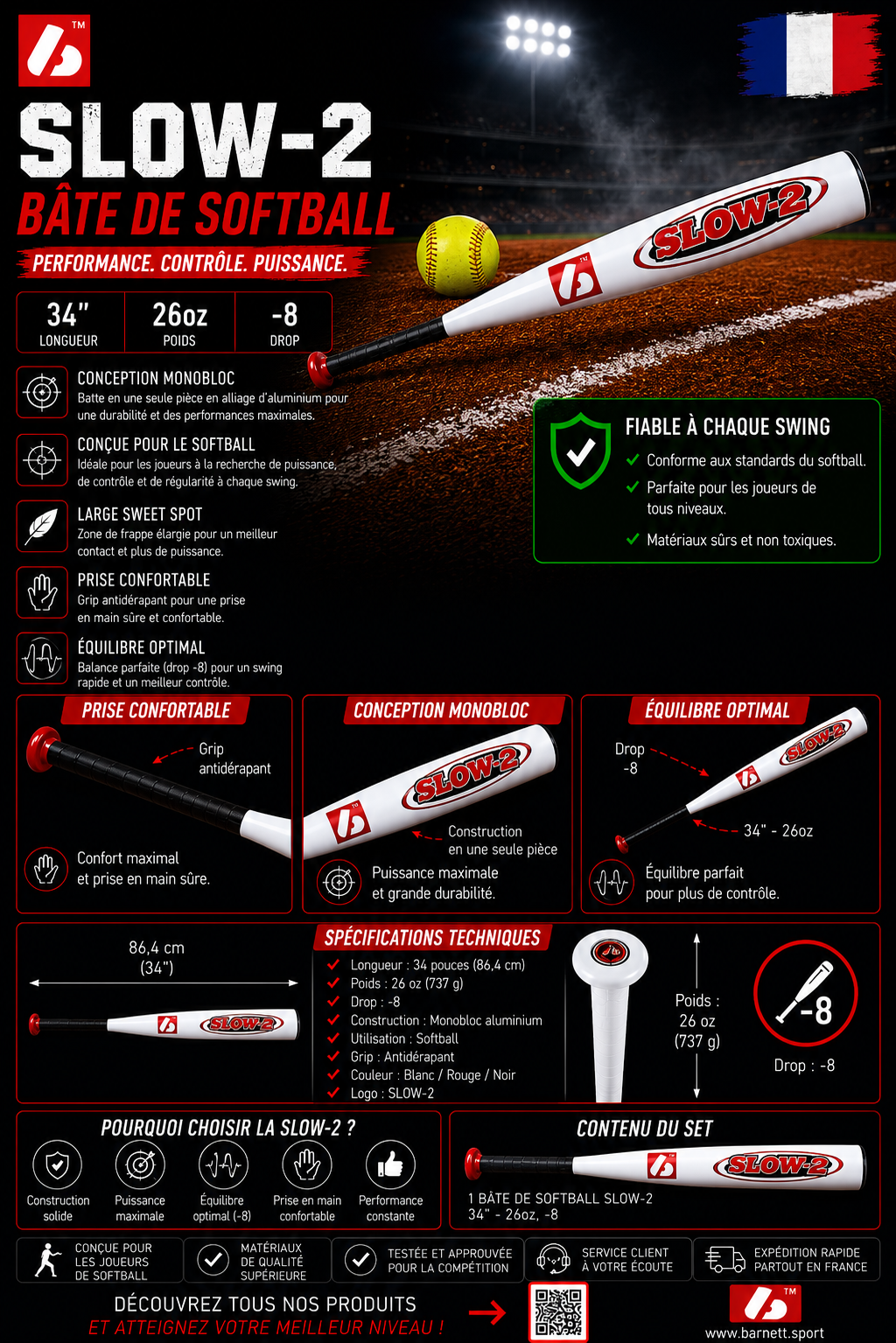 Mazza da softball SLOW 2 SLOWPITCH alluminio 7046, -6