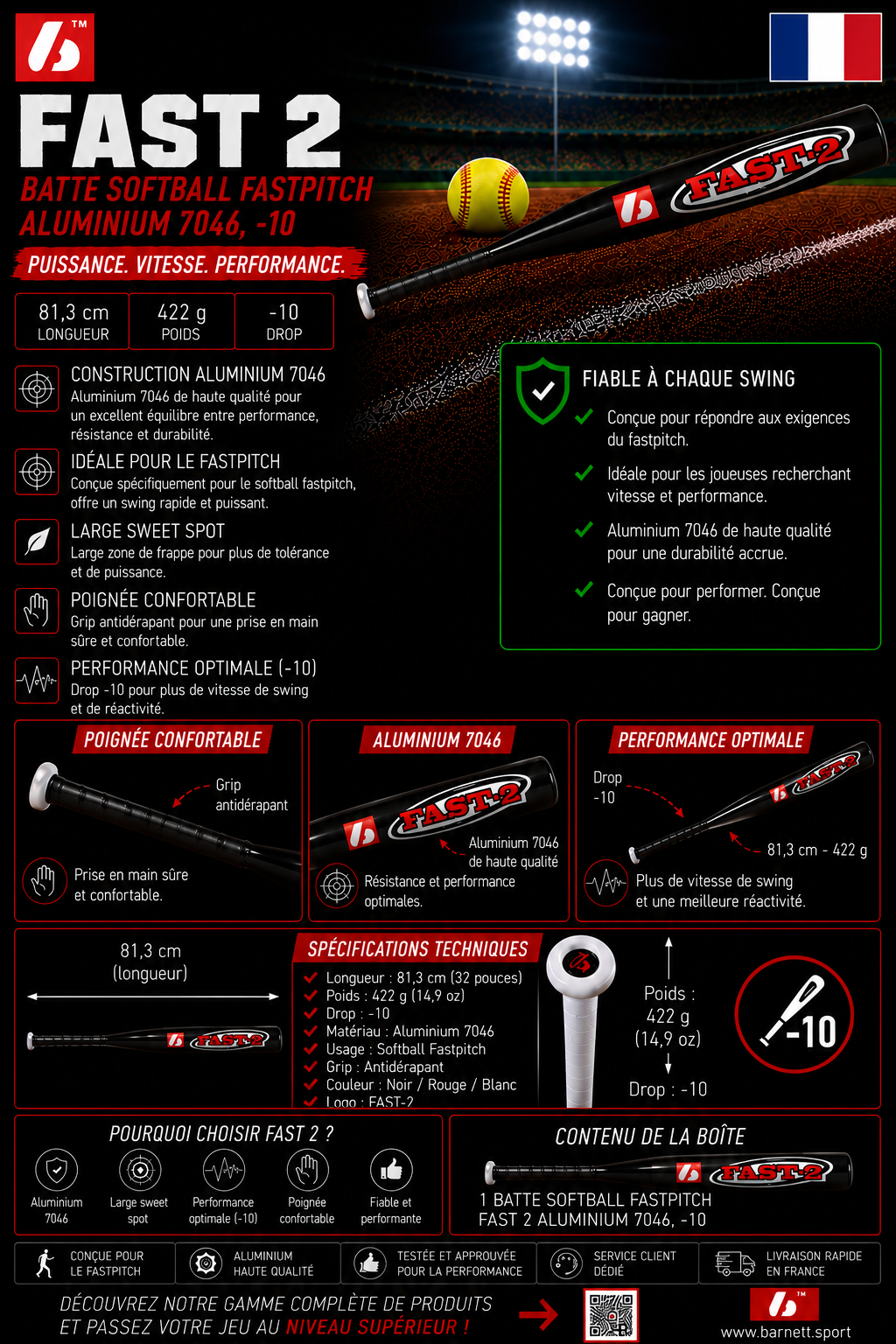 FAST 2 FASTPITCH softball palica iz aluminija 7046, -10