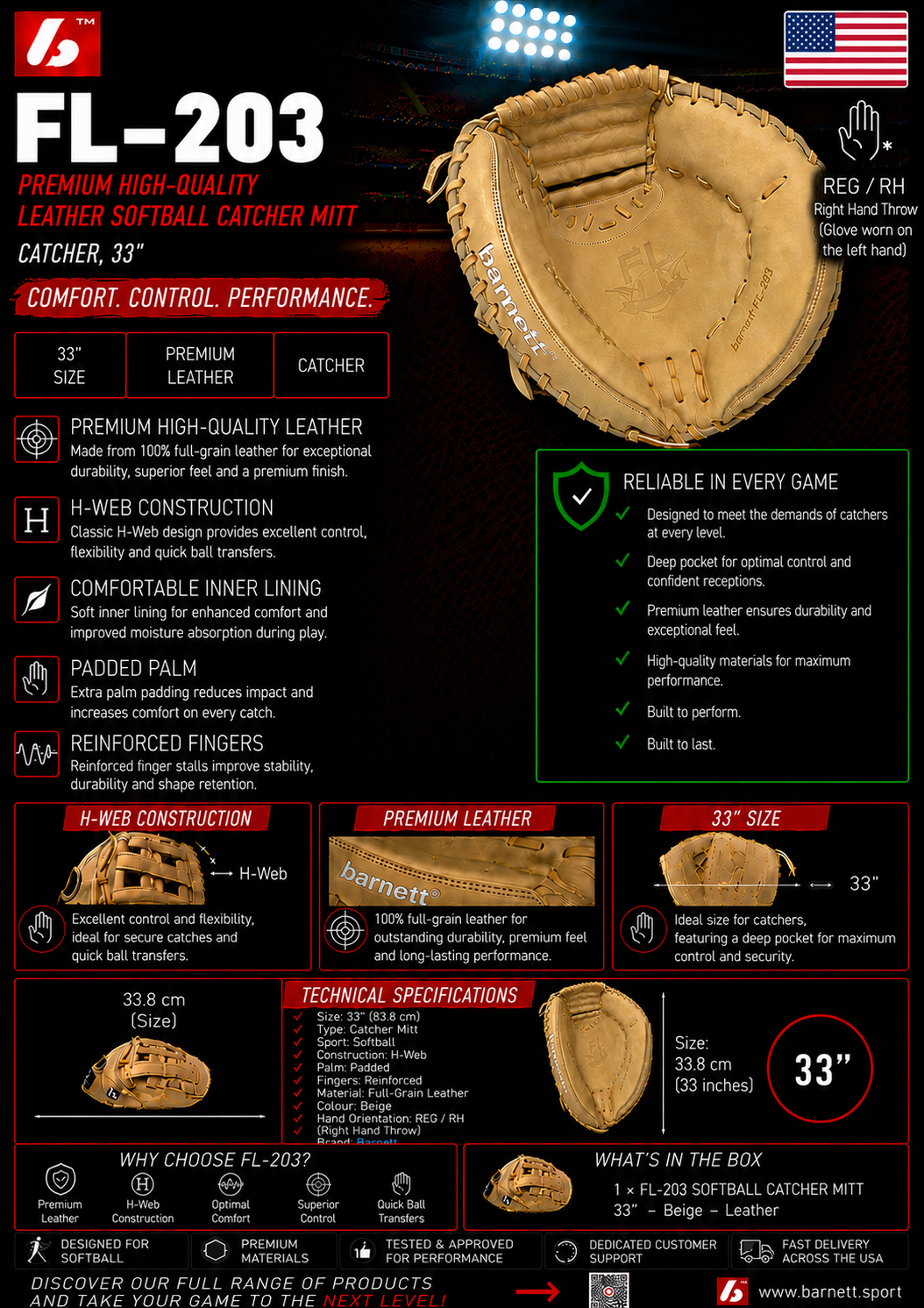 FL-203 gant de softball cuir haute qualité catcher, beige