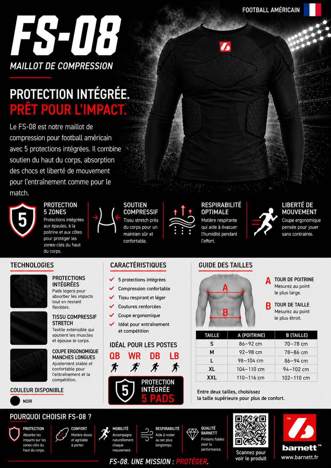Camiseta de compresión de manga larga FS-08 para fútbol americano