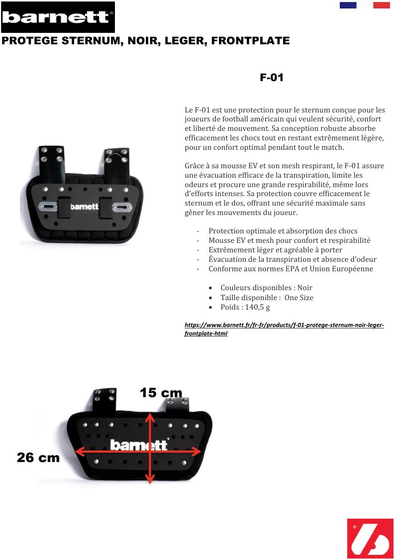 F-01 Protège sternum, noir, léger, frontplate