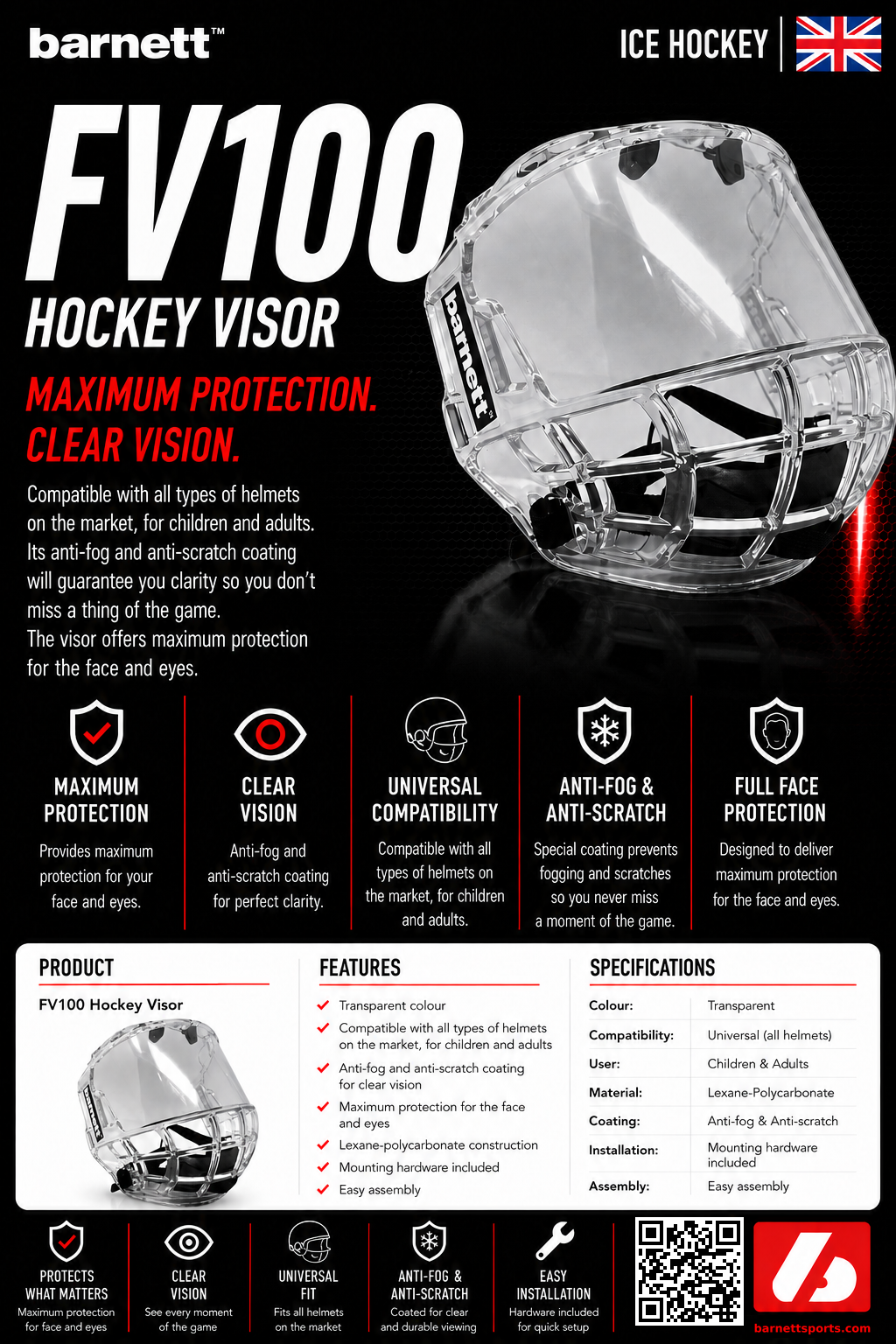 FV100 Visière de Hockey
