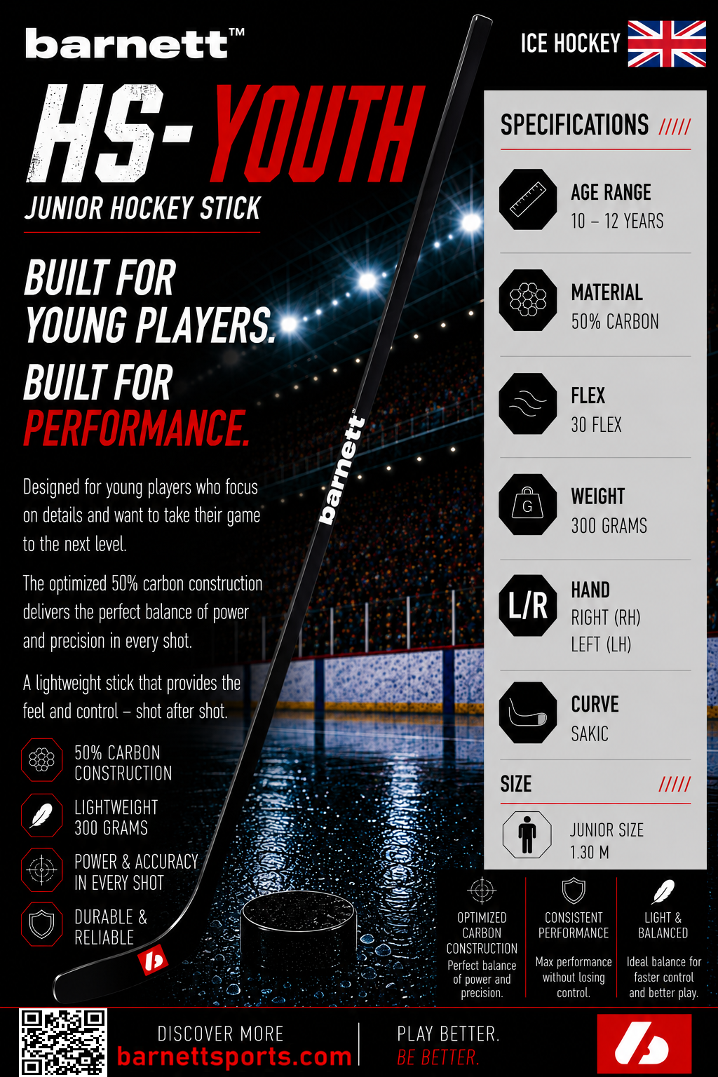 HS-Youth Crosse de hockey junior en carbone