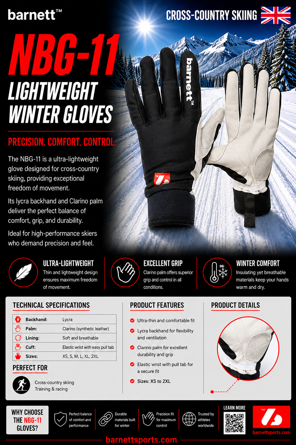 NBG-11 vékony téli kesztyű sífutáshoz, softshell, -5° és -10° között