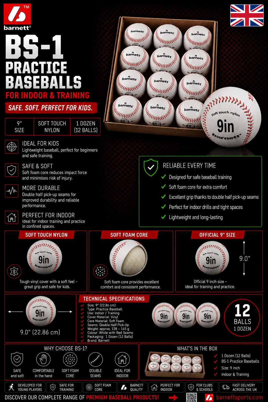 BS-1 „Elite“ Matchbaseball, Größe 9'', weiß, 2 Stück