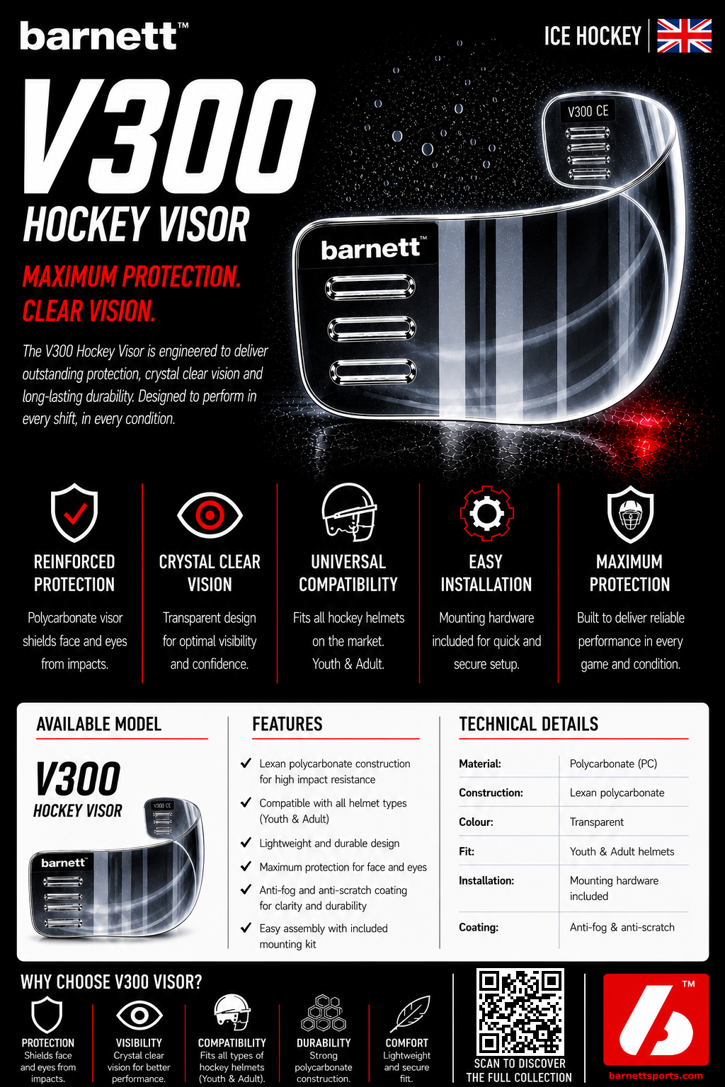 V300 Visière de Hockey