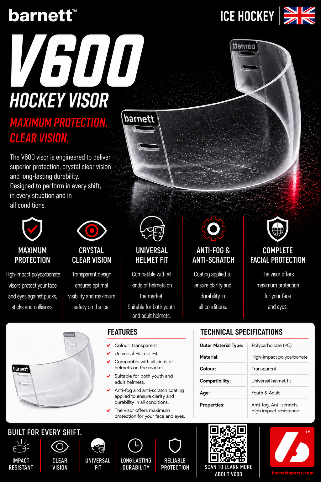 V600 Visière de Hockey
