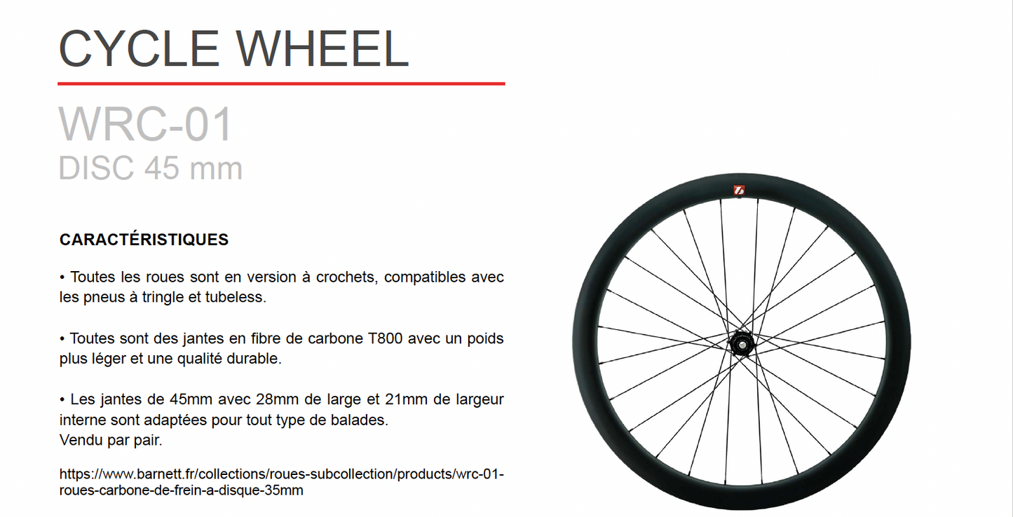WRC-01 Roues carbone de frein à disque (45mm)
