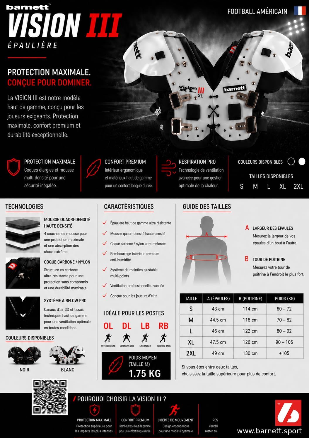 VISION III Lekka ochraniacz na ramiona do futbolu amerykańskiego