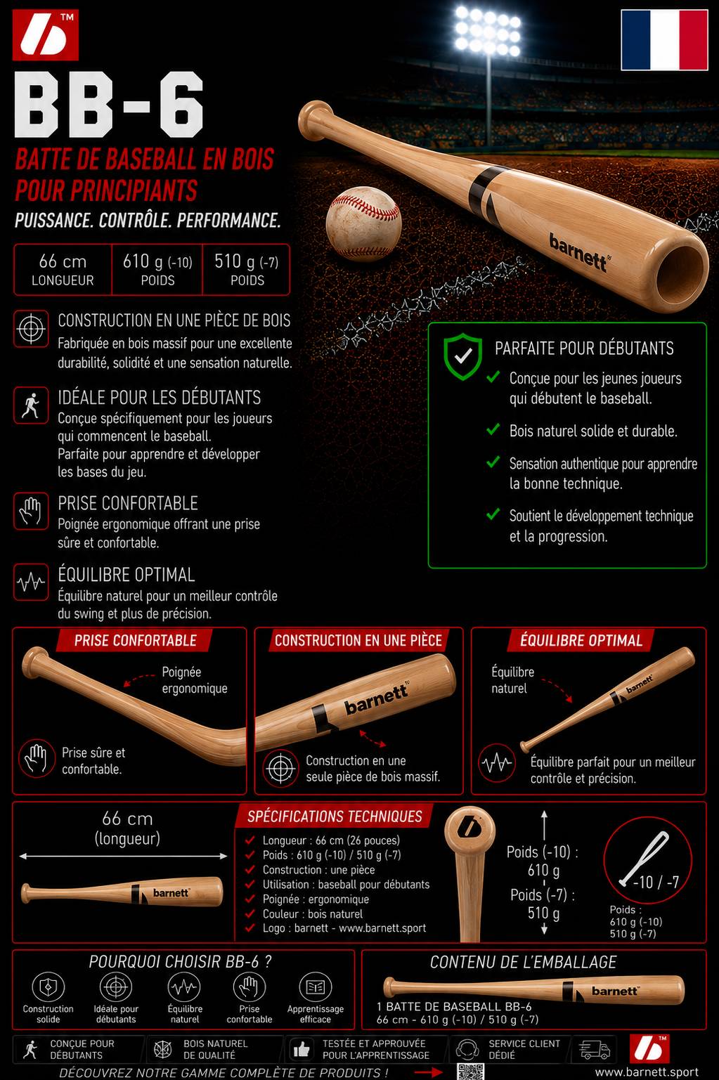 BB-6 Batte de baseball, Marron -3