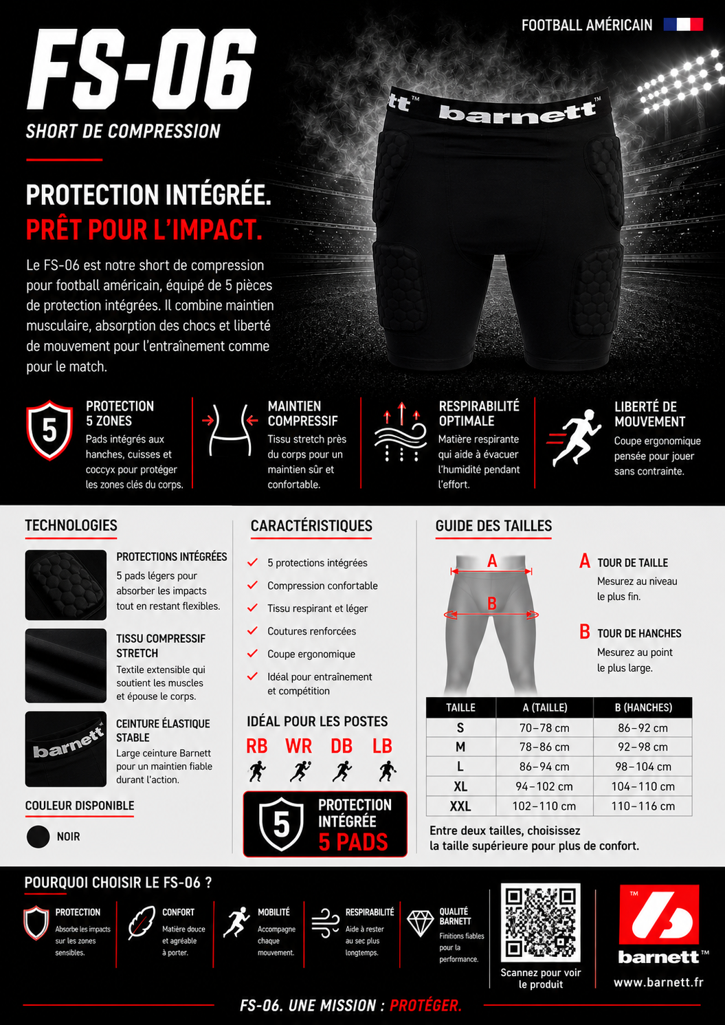 FS-06 Short de compression, football américain