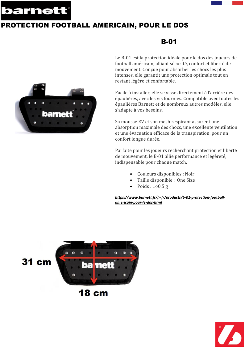 B-01 Paraschiena da football americano