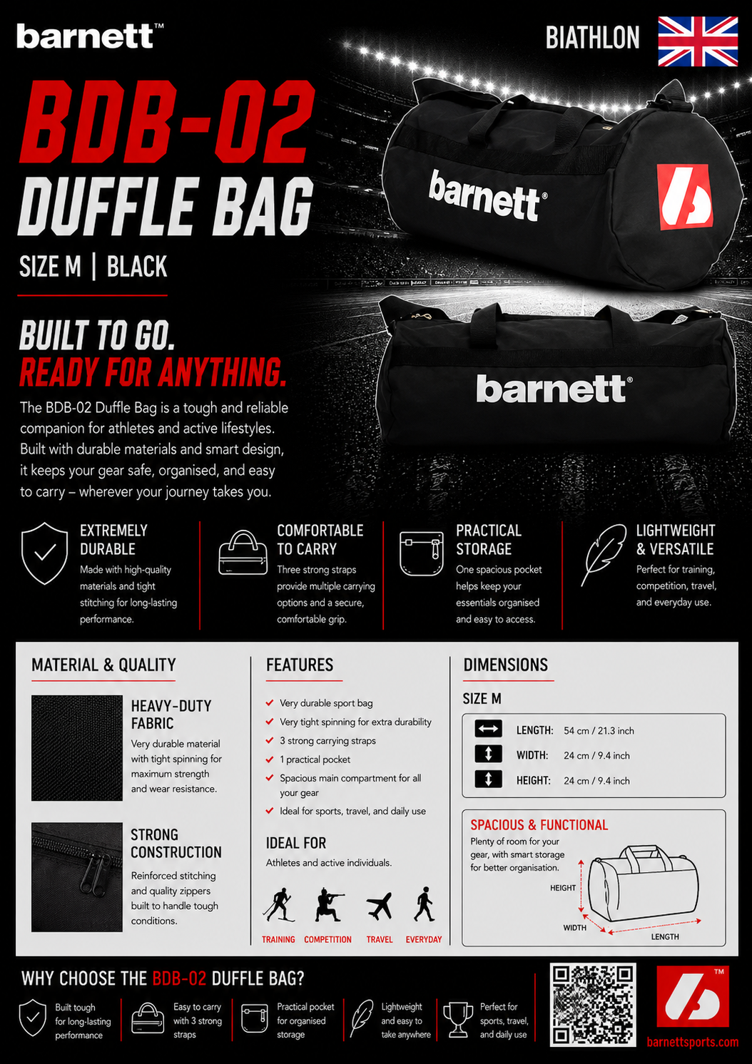 BDB-02 Sac marin (duffle bag), taille M, Noir