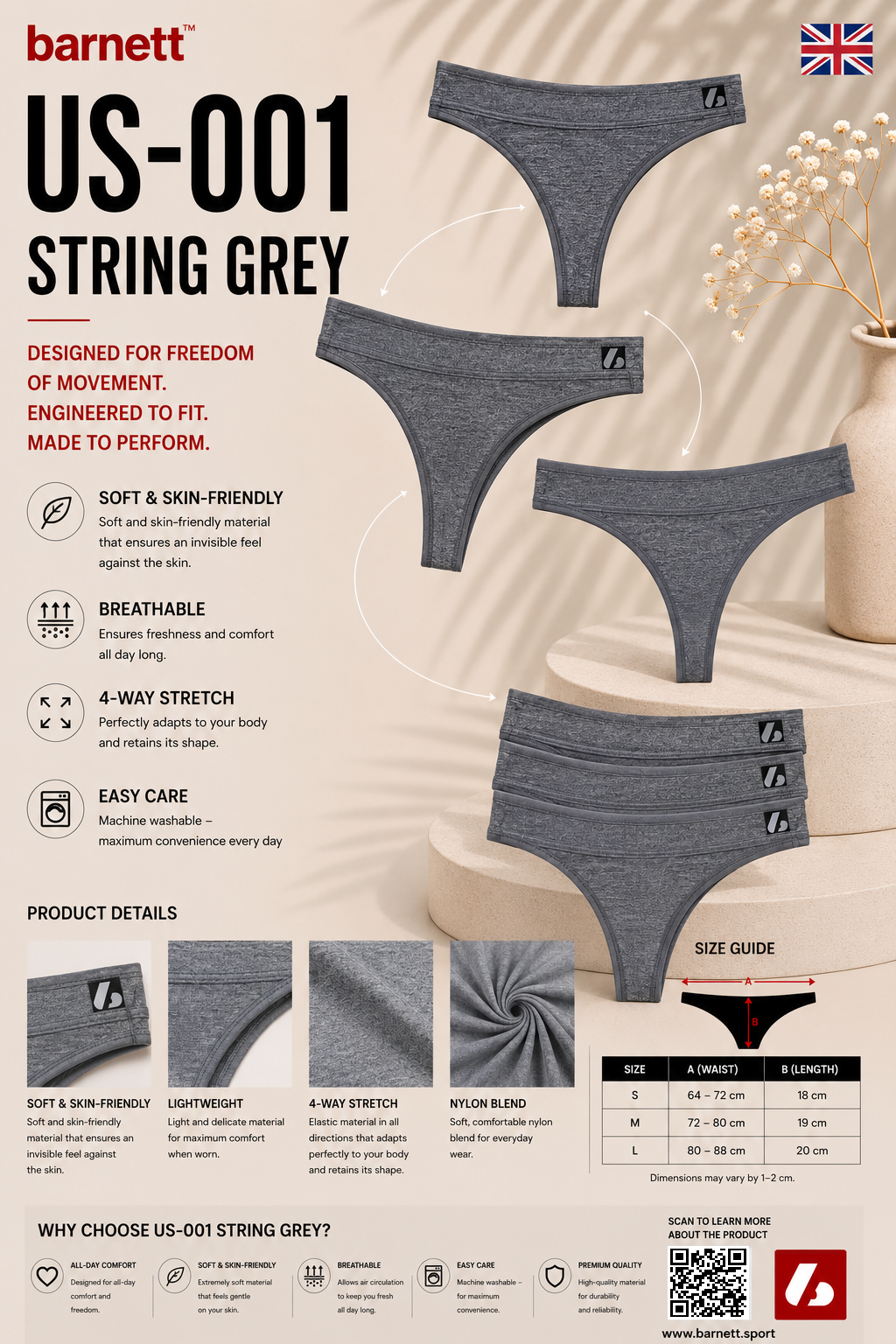 US-001 String Gris (Lot de 3)