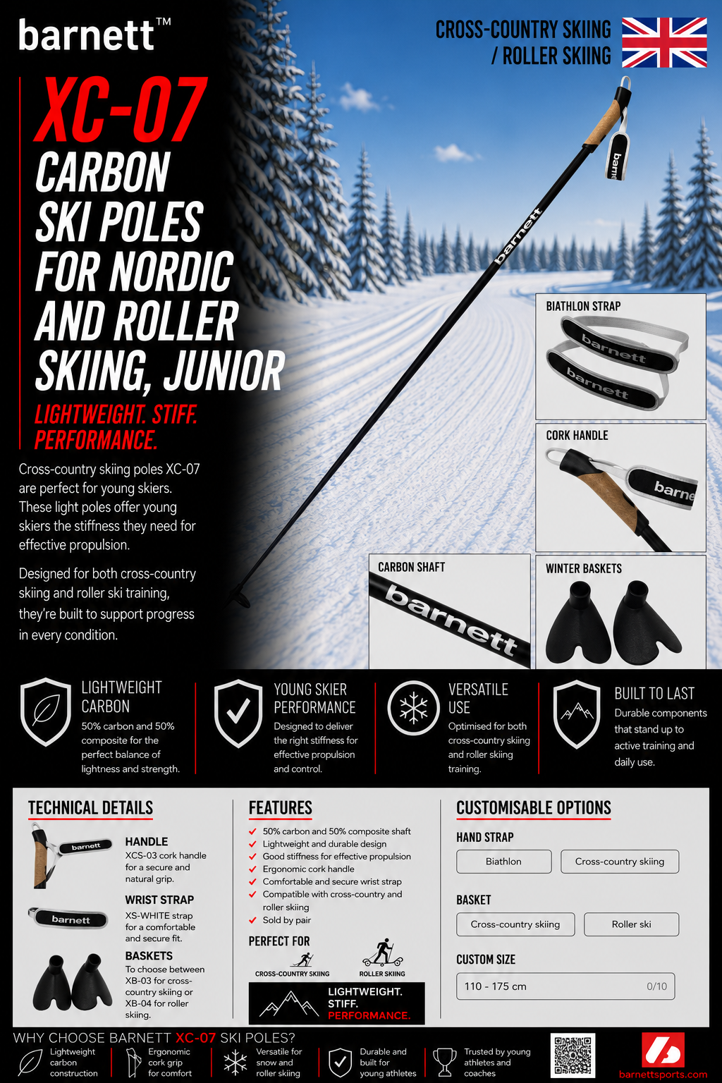 XC-07 Bâtons carbone de ski (de fond et ski-roues) junior (x2)