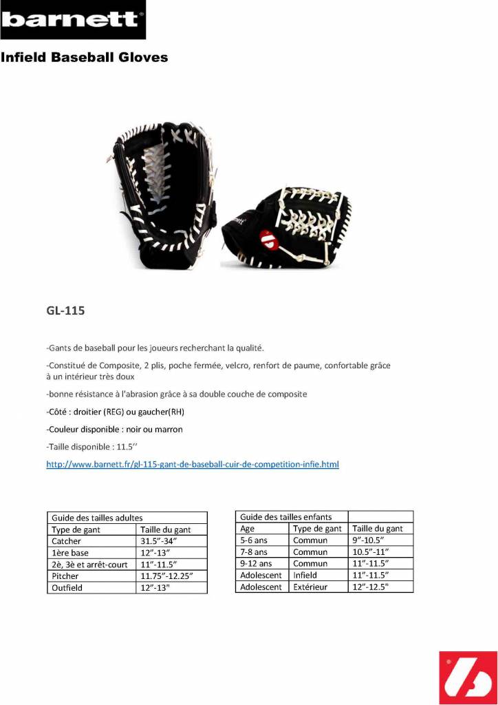 GL-115 gant de baseball cuir de compétition infield 11.5" Noir