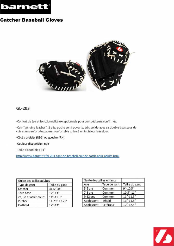 GL-203 gant de baseball cuir de catch pour adulte 34, Noir