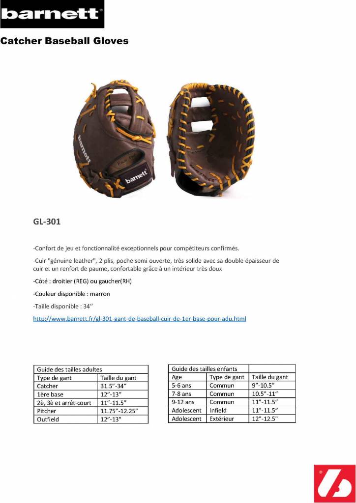 GL-301 gant de baseball cuir de 1er base pour adulte, Noir