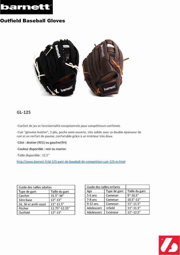 GL-125 Gant de baseball de compétition, Cuir 12.5, Noir